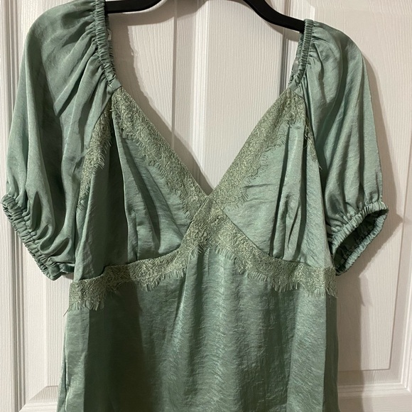 Satin and Lace Boho Short Sleeve Top from And Now This, NWT - Picture 2 of 5